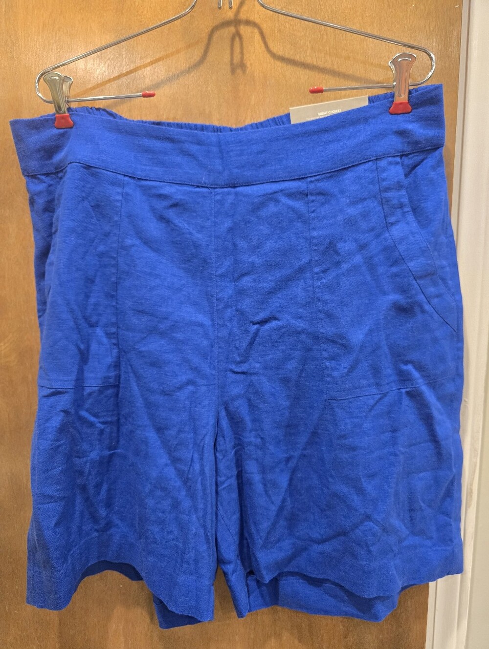 Soft Surroundings Women's Blue Straight Shorts Linen Viscose Stretch  Sz XL NWT